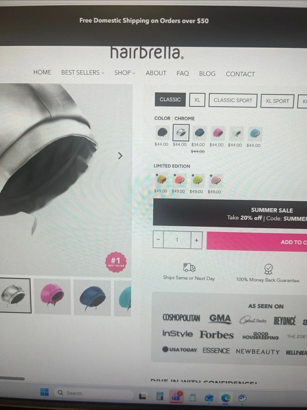 hairbrella Silver Swim Cap - Sleek Waterproof Hair Accessory